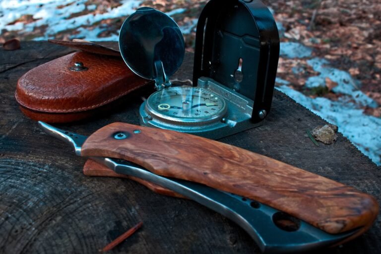 winter, knife, compass